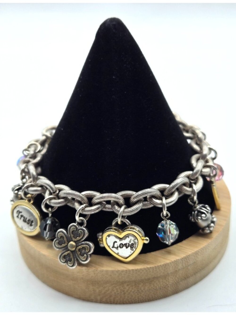 Brighton Charm Bracelet Love Locket Trust Accept Love Heals Charm Pink Ribbon - Picture 5 of 16